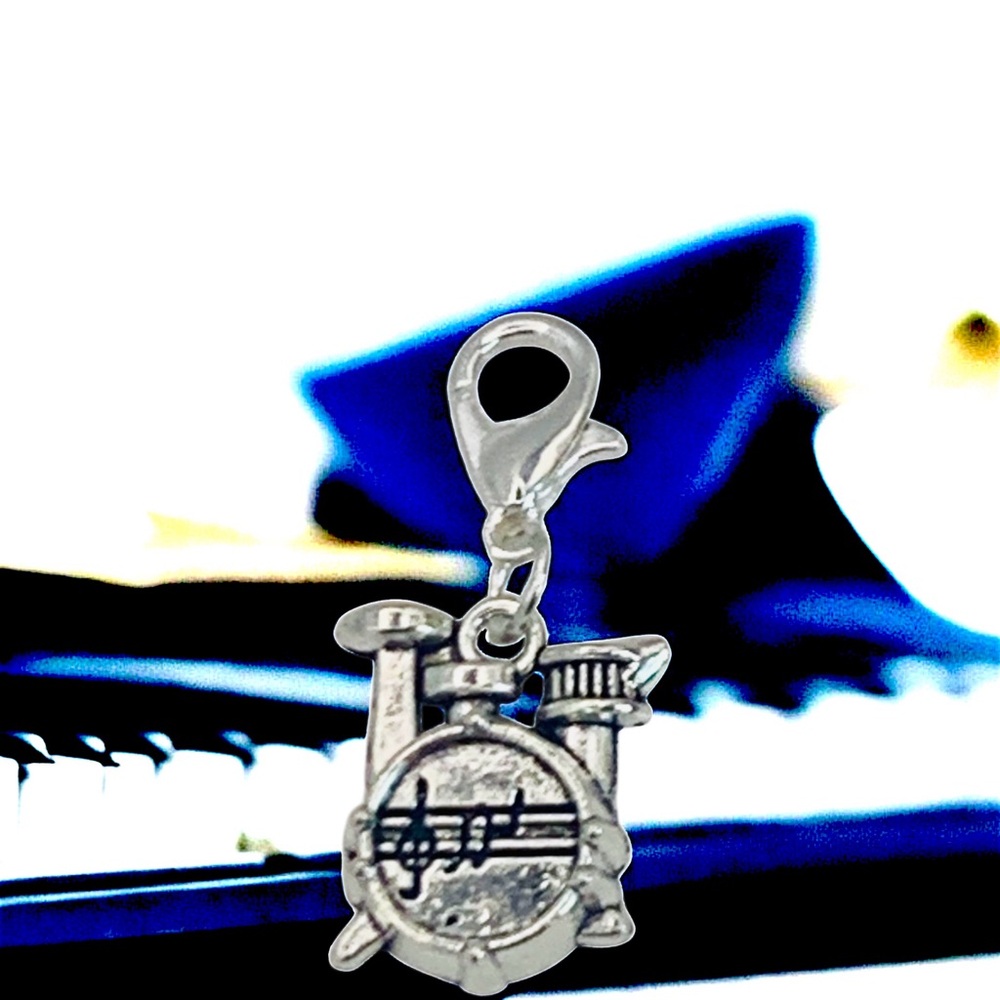 Silver Drum set Keychain, Bag, or Backpack - Picture 3 of 3